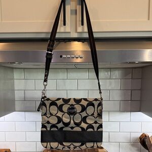Coach Signature Black and Tan Crossbody Bag